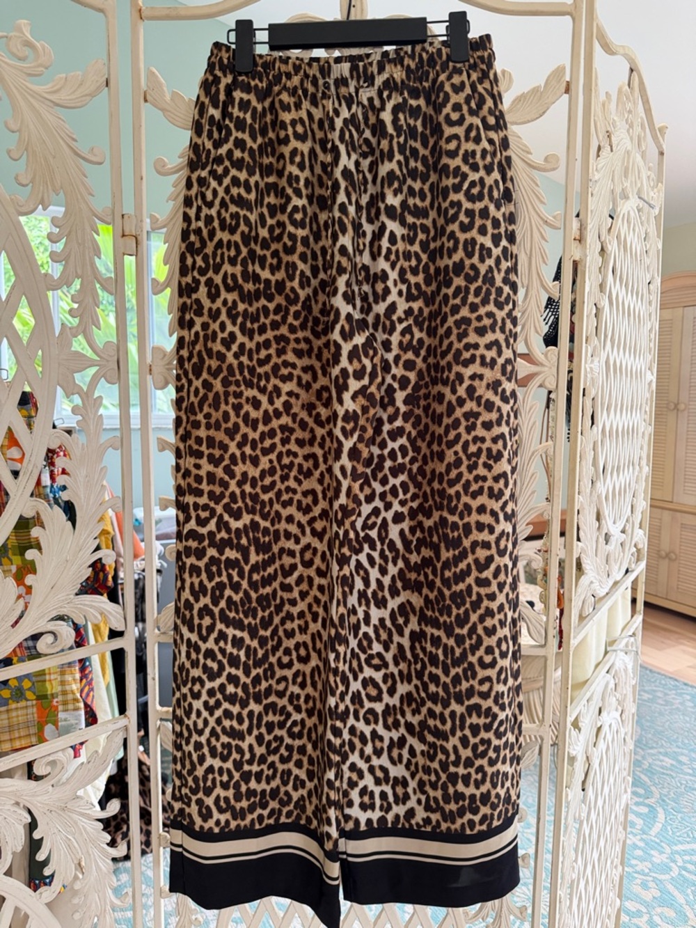 H&M Taupe & Black Leopard-Print Wide Leg Pants